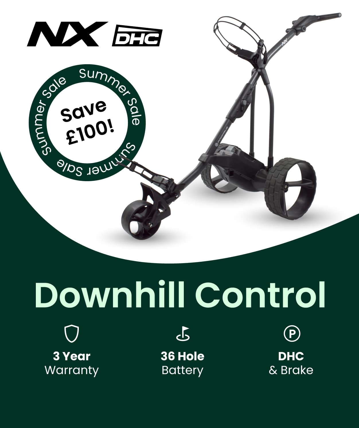 PowerBug NX DHC Downhill Control electric golf trolley