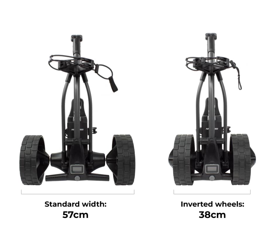 PowerBug invertable rear wheels to save room when folded