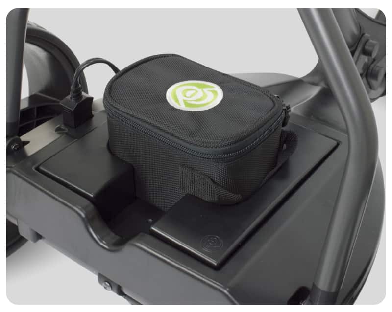 PowerBug Mini Lithium Battery. 27 hole course coverage. Lightweight golf trolley battery.