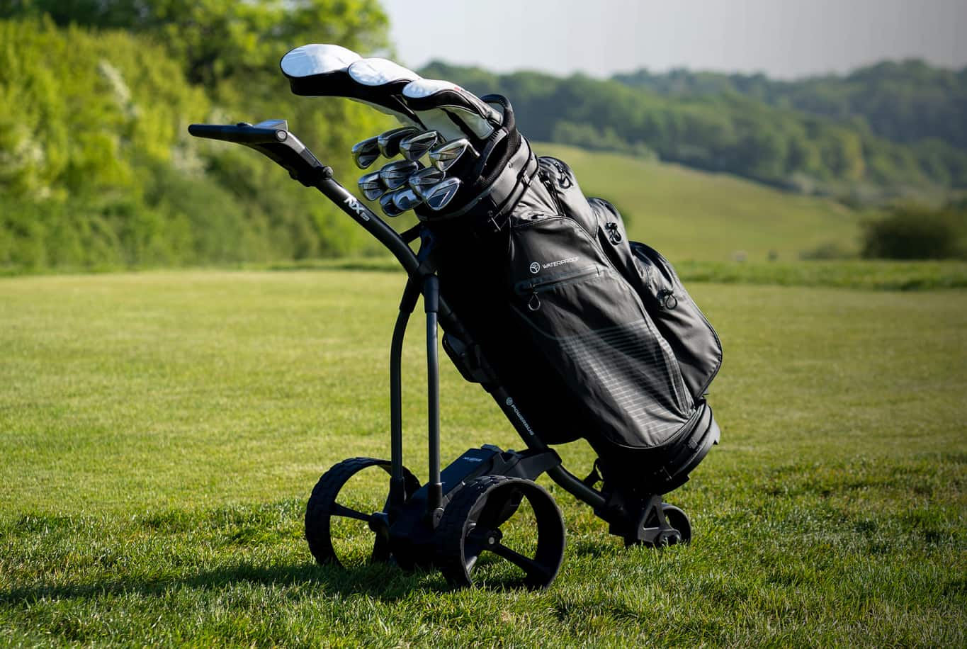 PowerBug electric golf trolley and waterproof bag bundle offer